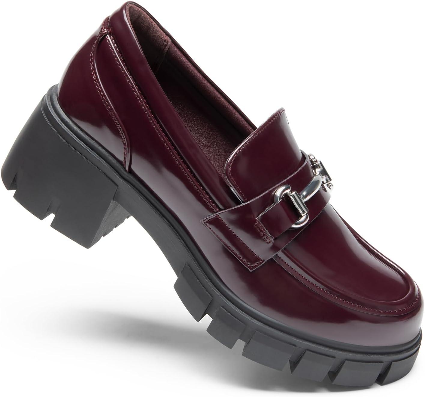 imageDREAM PAIRS Loafers for Women Platform Chunky Loafers Slip On Casual ShoesBurgundypat