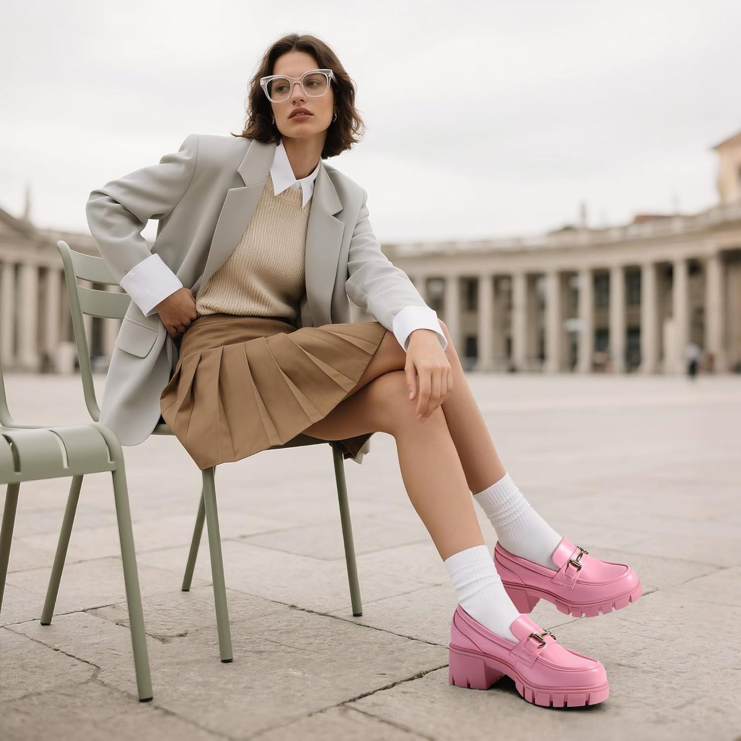 imageDREAM PAIRS Loafers for Women Platform Chunky Loafers Slip On Casual ShoesPinkpu