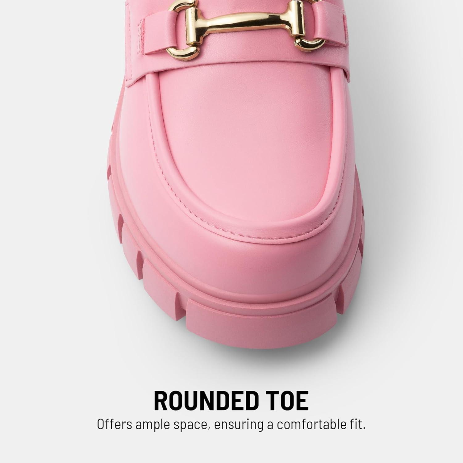 imageDREAM PAIRS Loafers for Women Platform Chunky Loafers Slip On Casual ShoesPinkpu