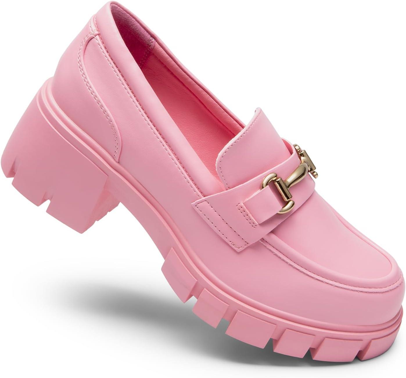 imageDREAM PAIRS Loafers for Women Platform Chunky Loafers Slip On Casual ShoesPinkpu