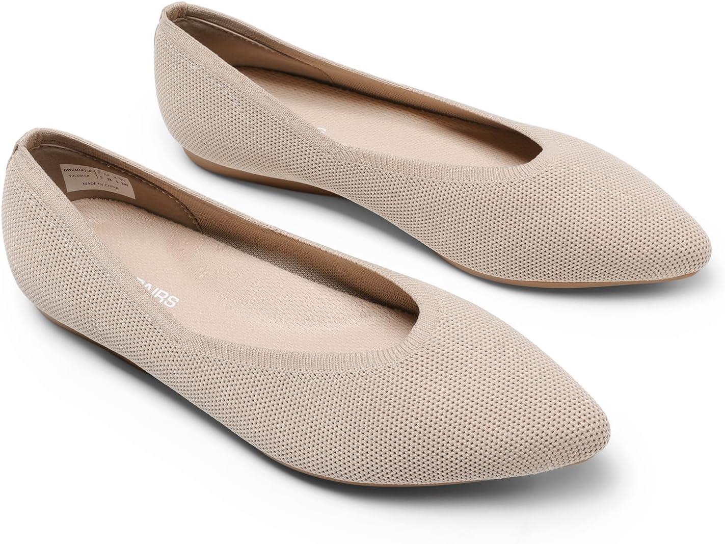 imageDREAM PAIRS Pointed Toe Flats for Women Comfortable Dressy Knit Ballet Flats with Arch Support Womens Dress Shoes for Work Office Business Casual TravelNude