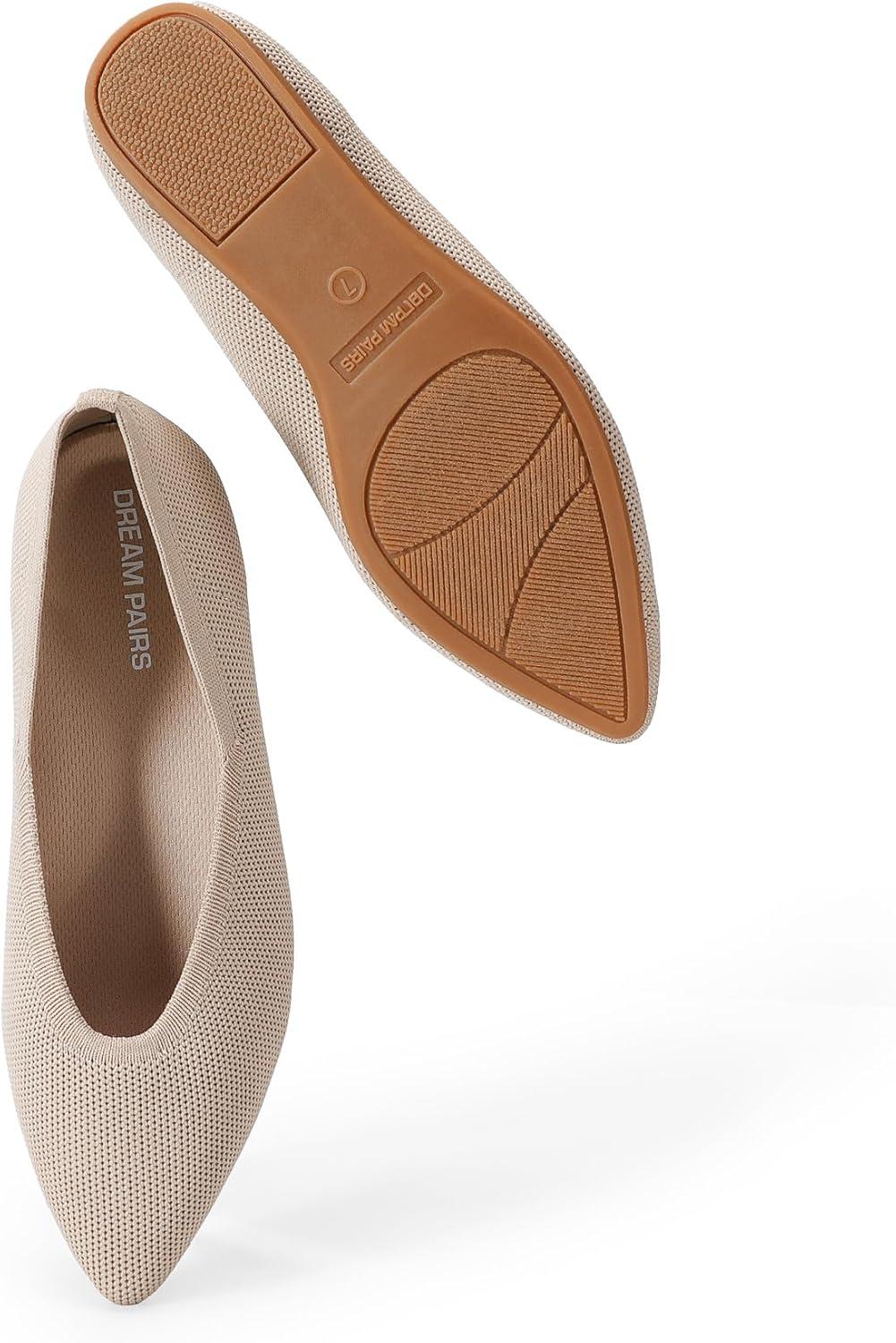 imageDREAM PAIRS Pointed Toe Flats for Women Comfortable Dressy Knit Ballet Flats with Arch Support Womens Dress Shoes for Work Office Business Casual TravelNude
