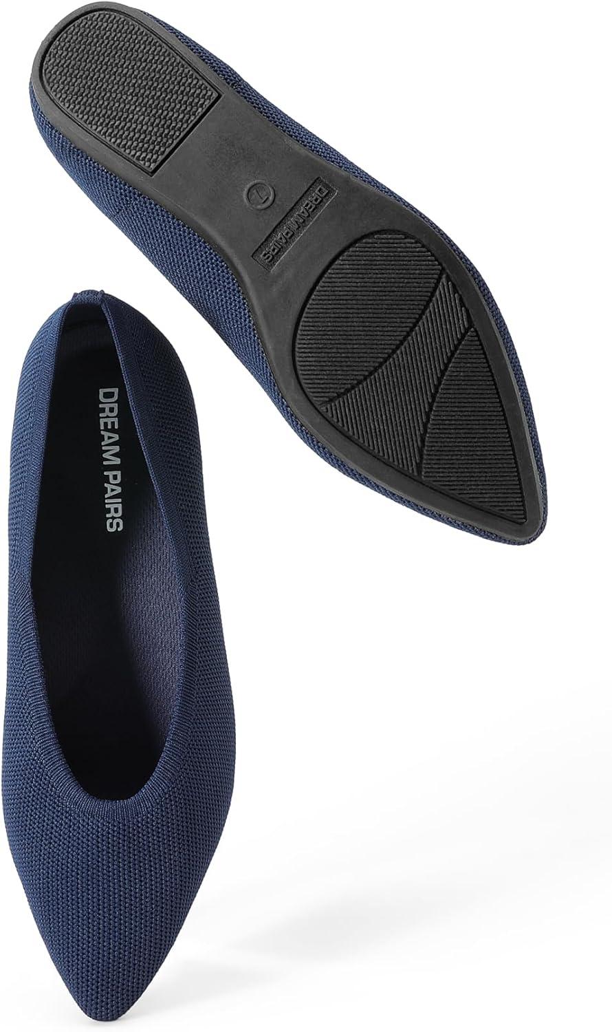 imageDREAM PAIRS Pointed Toe Flats for Women Comfortable Dressy Knit Ballet Flats with Arch Support Womens Dress Shoes for Work Office Business Casual TravelNavy