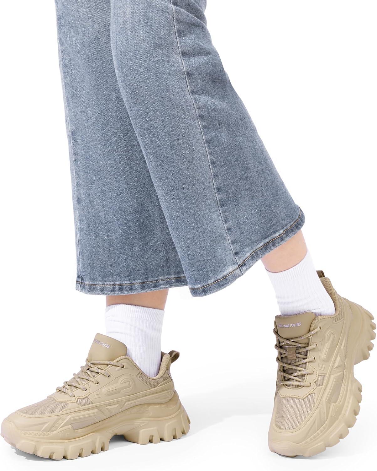 imageDREAM PAIRS Women Chunky Fashion Sneakers Platform Bold LaceUp Comfortable SneakersApricotbold