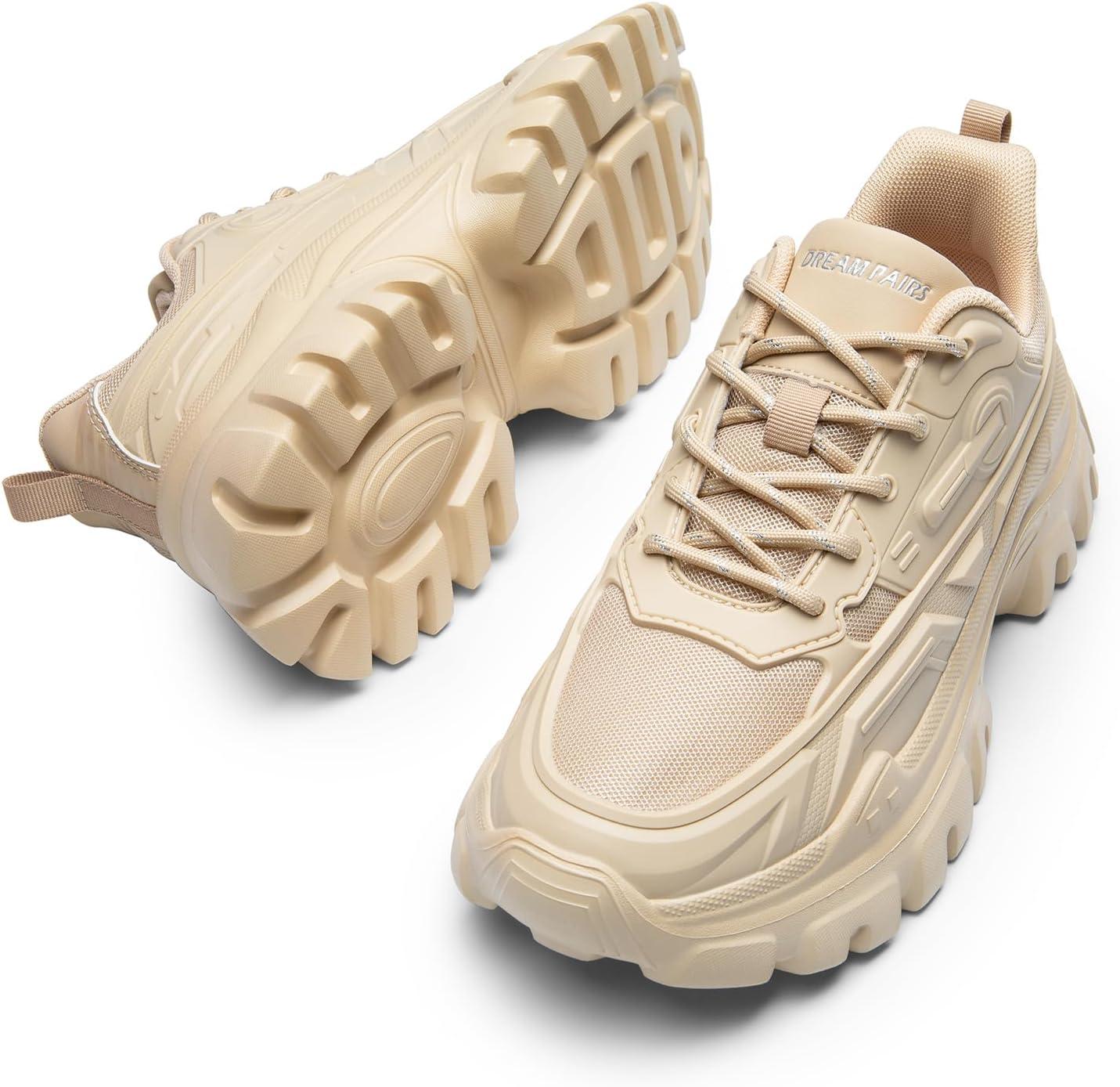 imageDREAM PAIRS Women Chunky Fashion Sneakers Platform Bold LaceUp Comfortable SneakersApricotbold