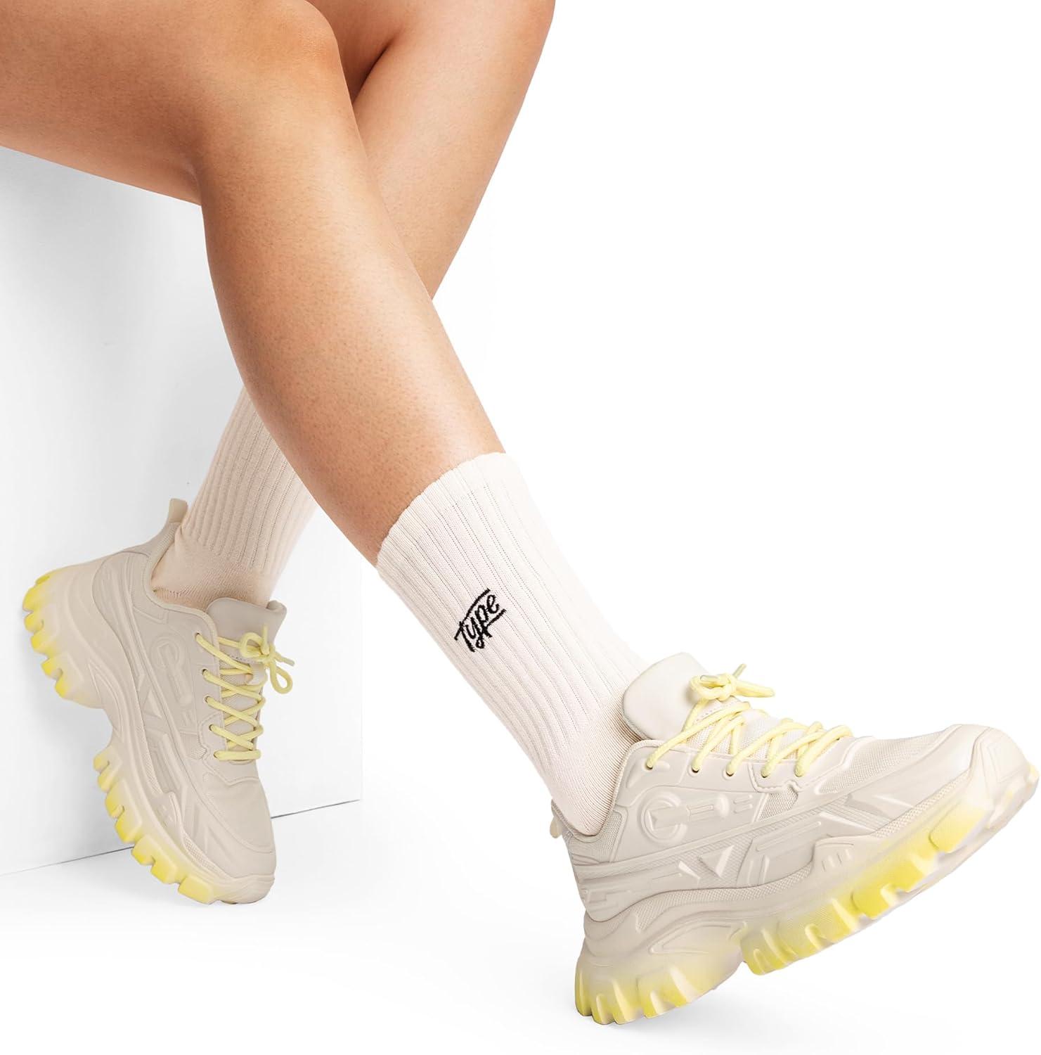 imageDREAM PAIRS Women Chunky Fashion Sneakers Platform Bold LaceUp Comfortable SneakersIvoryYellowbold