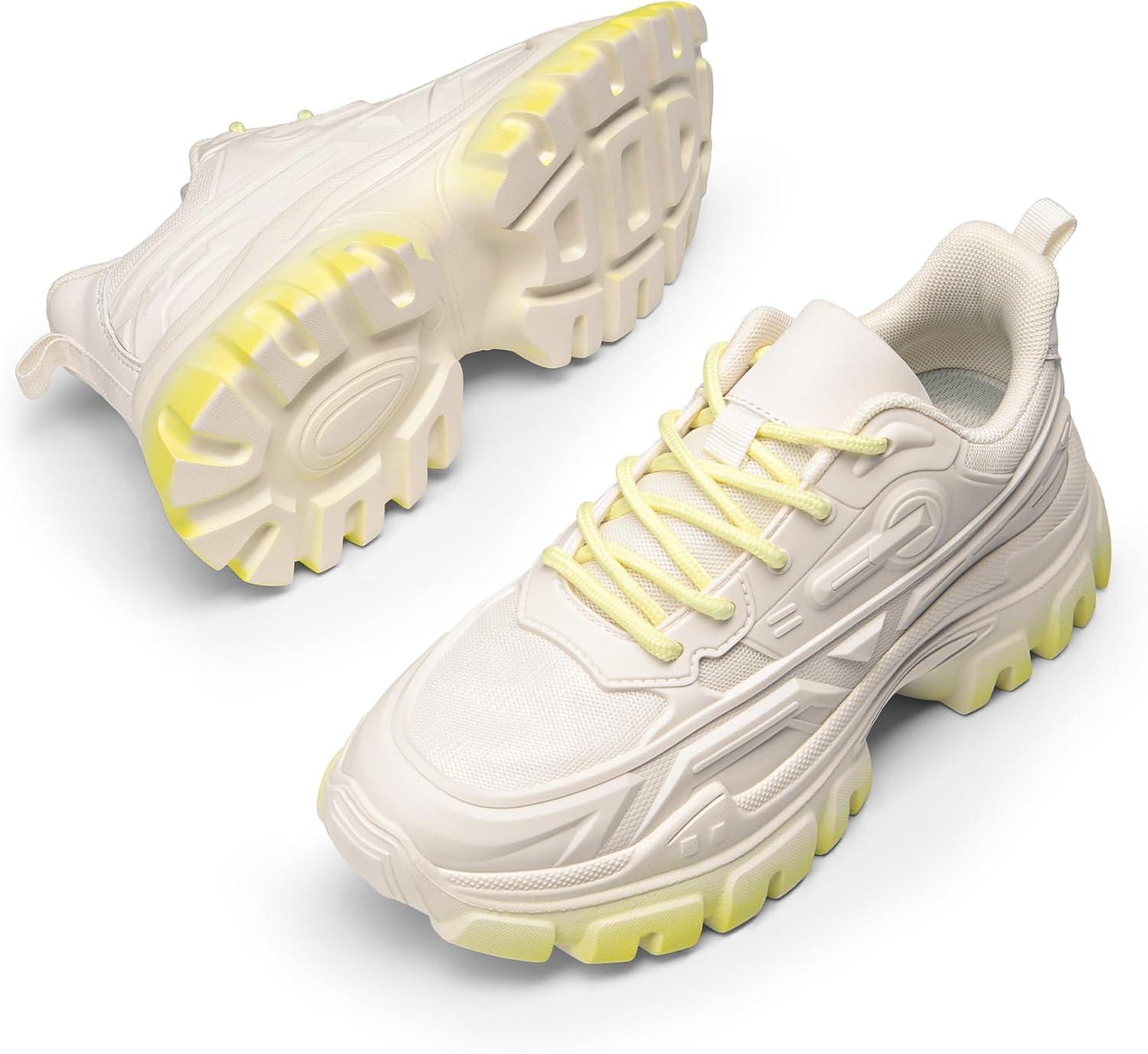 imageDREAM PAIRS Women Chunky Fashion Sneakers Platform Bold LaceUp Comfortable SneakersIvoryYellowbold