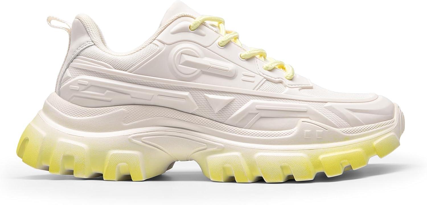 imageDREAM PAIRS Women Chunky Fashion Sneakers Platform Bold LaceUp Comfortable SneakersIvoryYellowbold