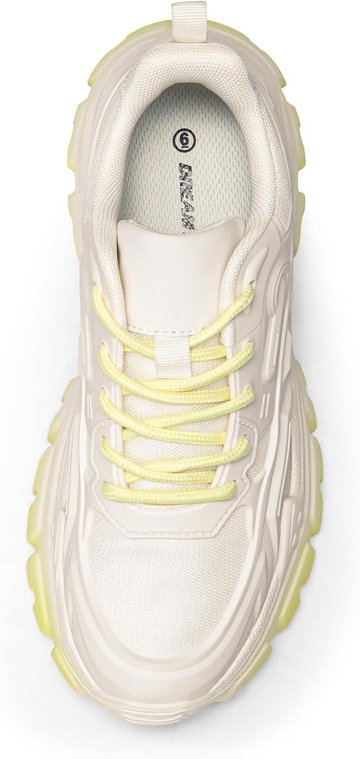 imageDREAM PAIRS Women Chunky Fashion Sneakers Platform Bold LaceUp Comfortable SneakersIvoryYellowbold