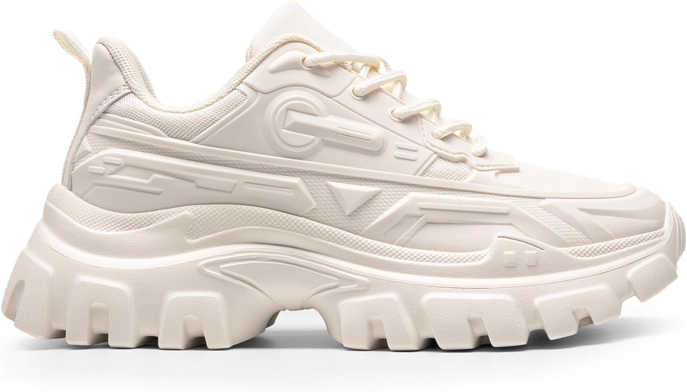 imageDREAM PAIRS Women Chunky Fashion Sneakers Platform Bold LaceUp Comfortable SneakersIvorybold