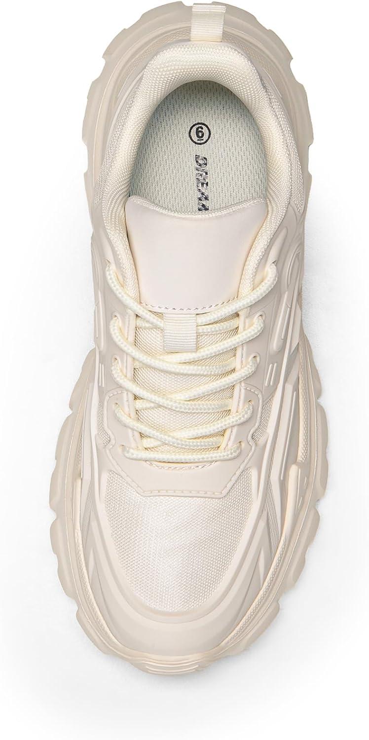 imageDREAM PAIRS Women Chunky Fashion Sneakers Platform Bold LaceUp Comfortable SneakersIvorybold