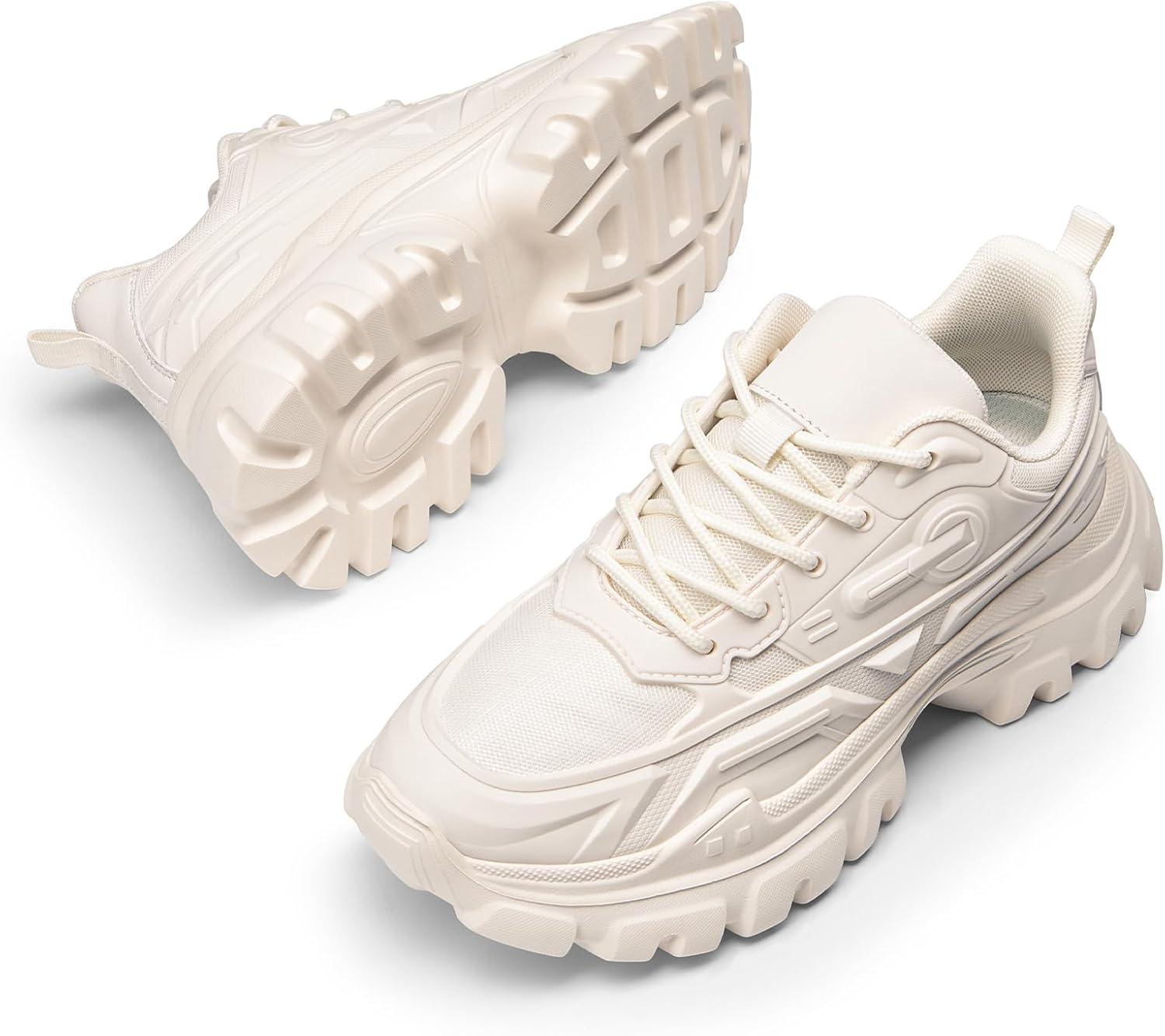 imageDREAM PAIRS Women Chunky Fashion Sneakers Platform Bold LaceUp Comfortable SneakersIvorybold