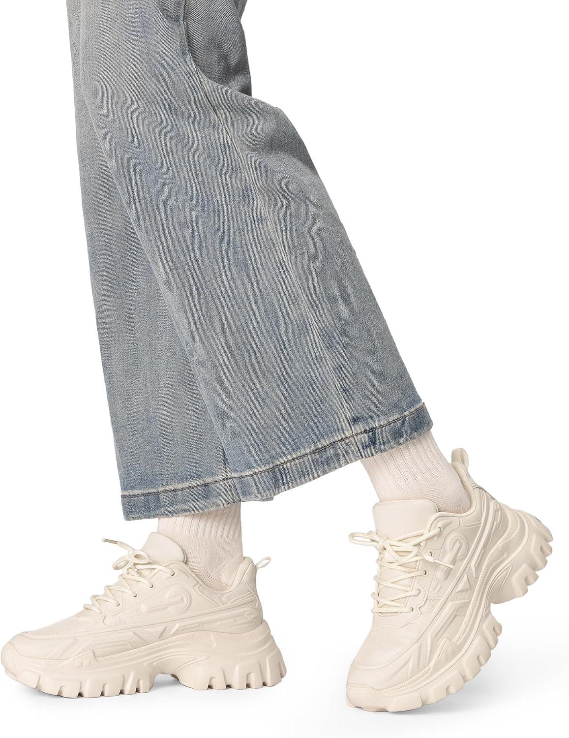 imageDREAM PAIRS Women Chunky Fashion Sneakers Platform Bold LaceUp Comfortable SneakersIvorybold