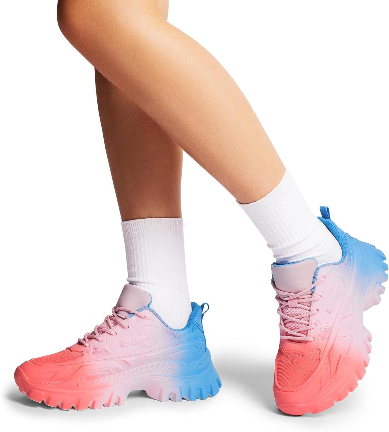 imageDREAM PAIRS Women Chunky Fashion Sneakers Platform Bold LaceUp Comfortable SneakersRainbowbold