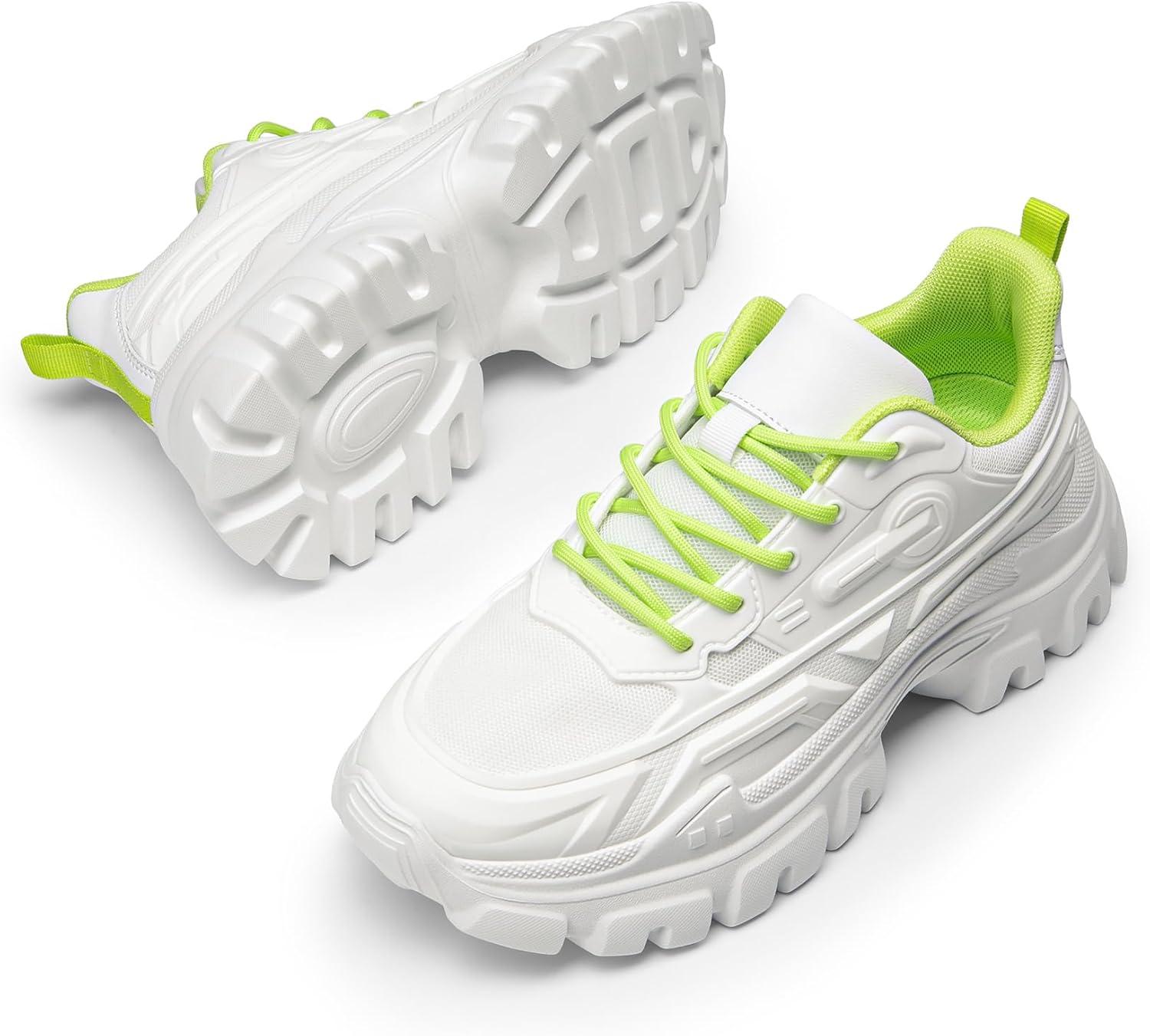 imageDREAM PAIRS Women Chunky Fashion Sneakers Platform Bold LaceUp Comfortable SneakersWhiteGreenbold