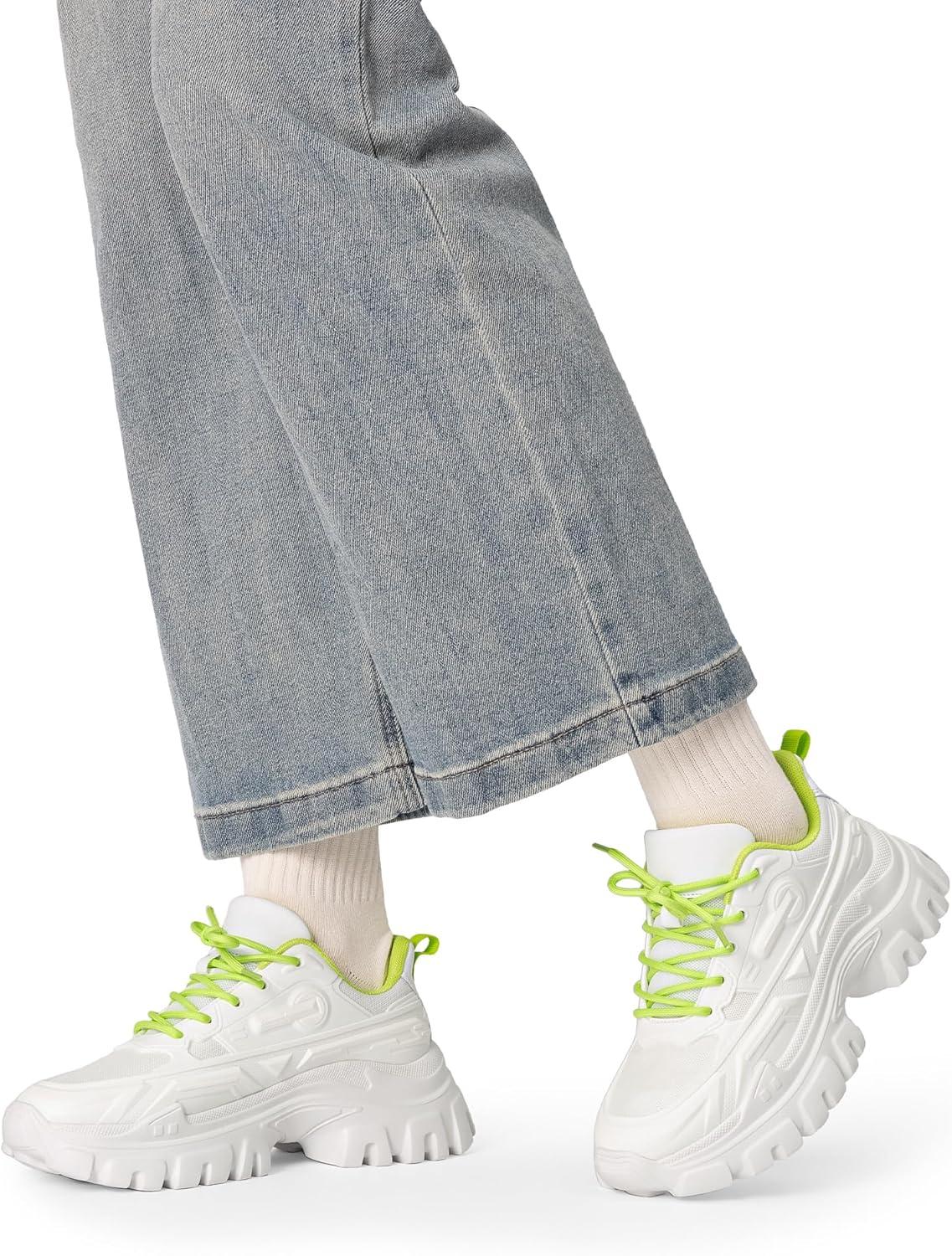 imageDREAM PAIRS Women Chunky Fashion Sneakers Platform Bold LaceUp Comfortable SneakersWhiteGreenbold