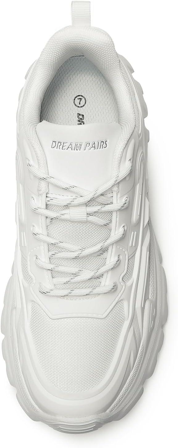 imageDREAM PAIRS Women Chunky Fashion Sneakers Platform Bold LaceUp Comfortable SneakersWhitebold
