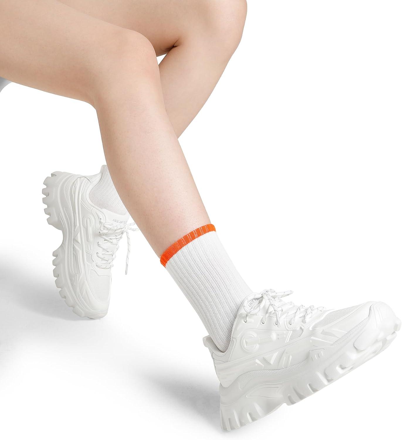 imageDREAM PAIRS Women Chunky Fashion Sneakers Platform Bold LaceUp Comfortable SneakersWhitebold