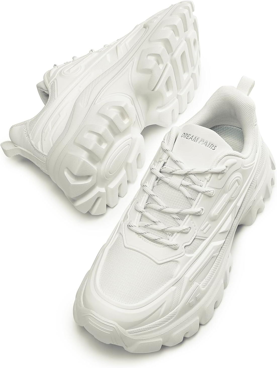 imageDREAM PAIRS Women Chunky Fashion Sneakers Platform Bold LaceUp Comfortable SneakersWhitebold