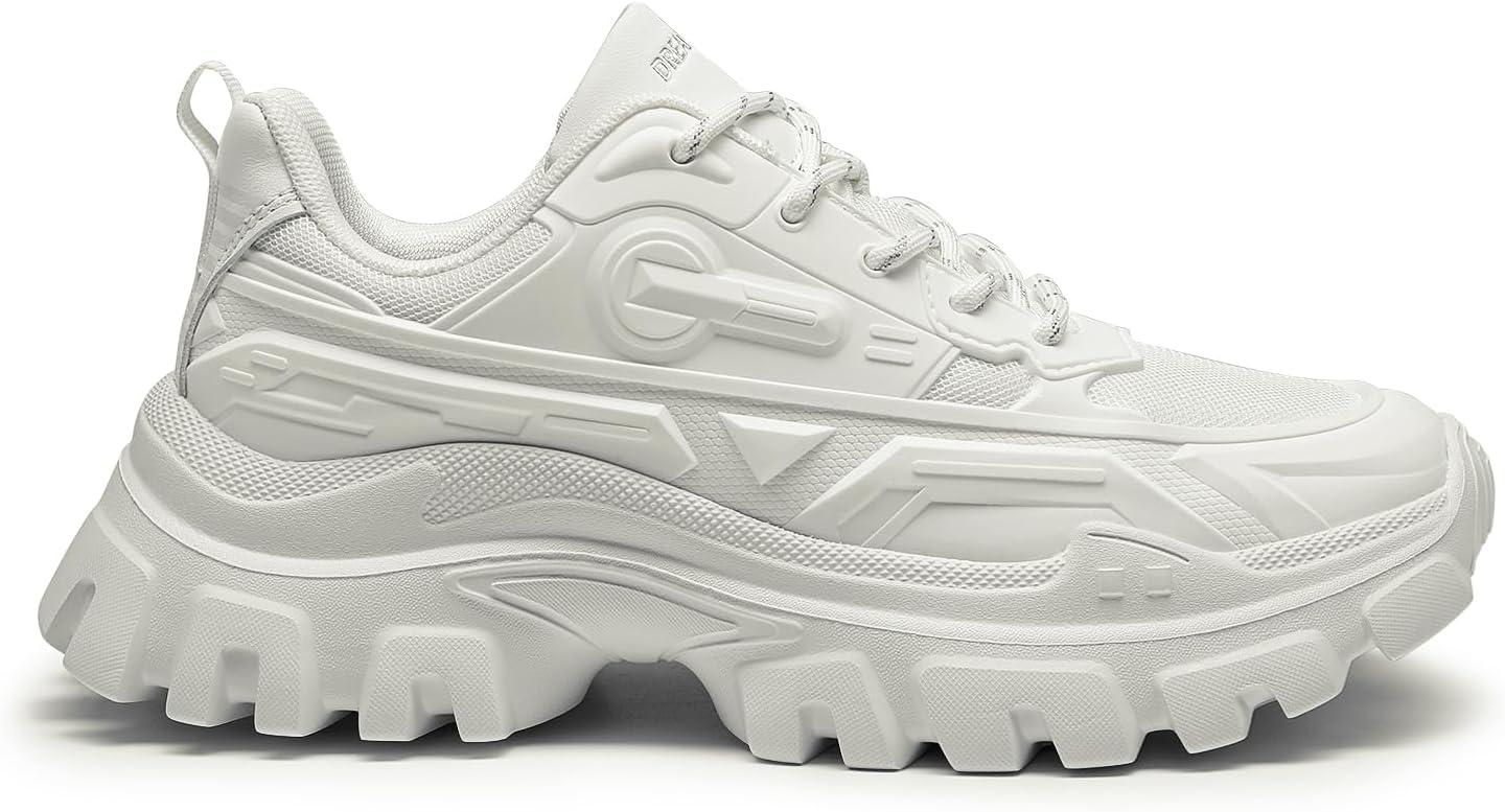 imageDREAM PAIRS Women Chunky Fashion Sneakers Platform Bold LaceUp Comfortable SneakersWhitebold