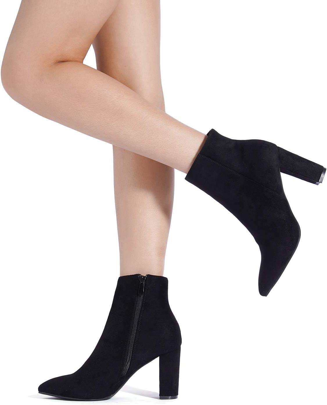 imageDREAM PAIRS Womens Chunky Heel Ankle Booties Pointed Toe Short BootsBlack