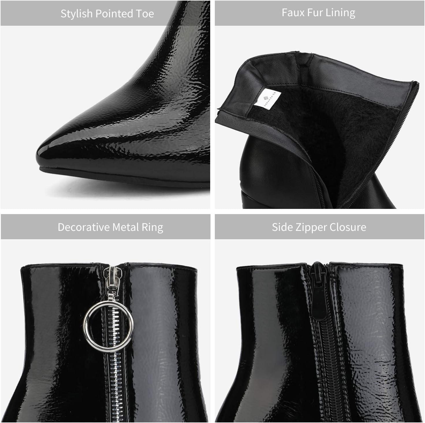 imageDREAM PAIRS Womens Chunky Heel Ankle Booties Pointed Toe Short BootsBlackPat