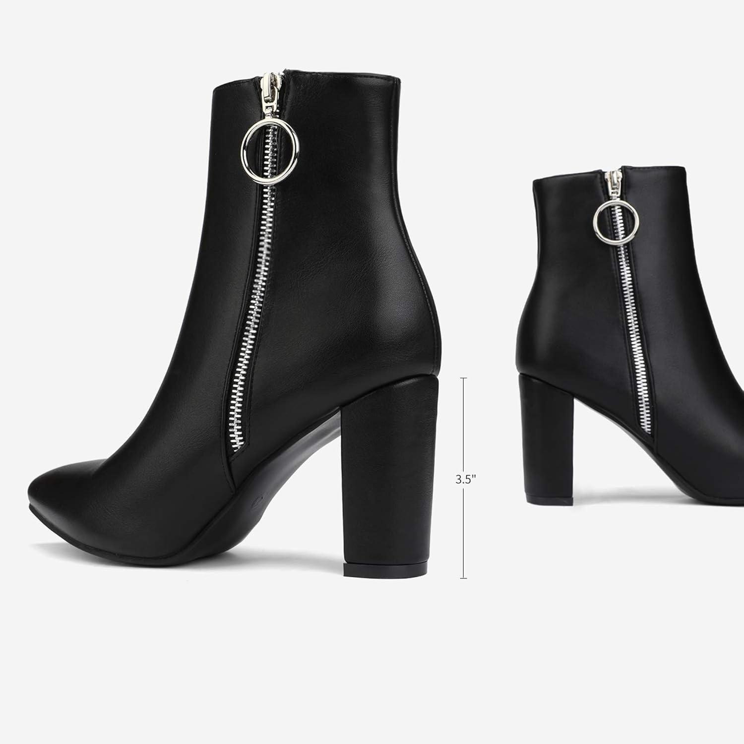 imageDREAM PAIRS Womens Chunky Heel Ankle Booties Pointed Toe Short BootsBlackPu3