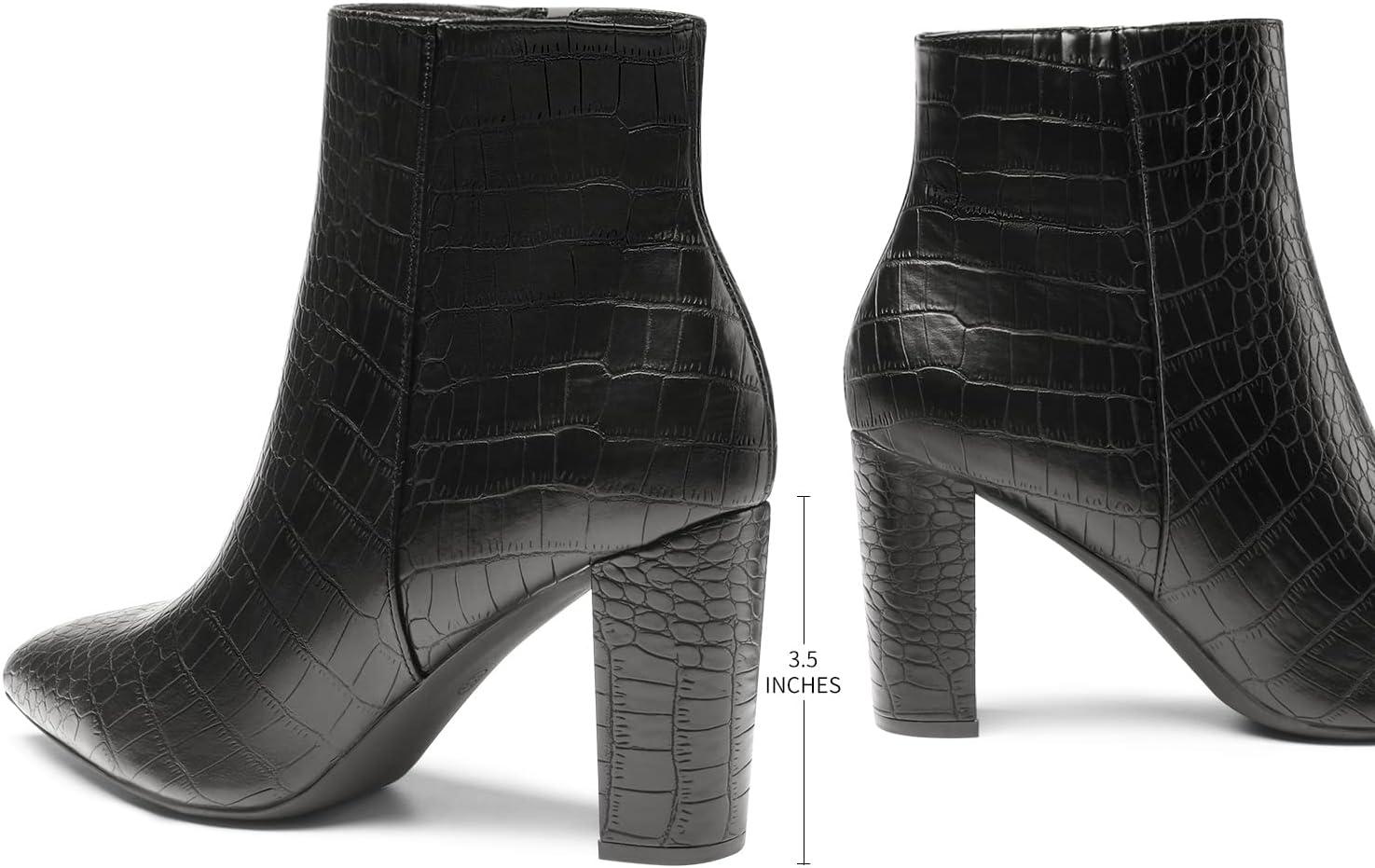 imageDREAM PAIRS Womens Chunky Heel Ankle Booties Pointed Toe Short BootsBlackStonePu