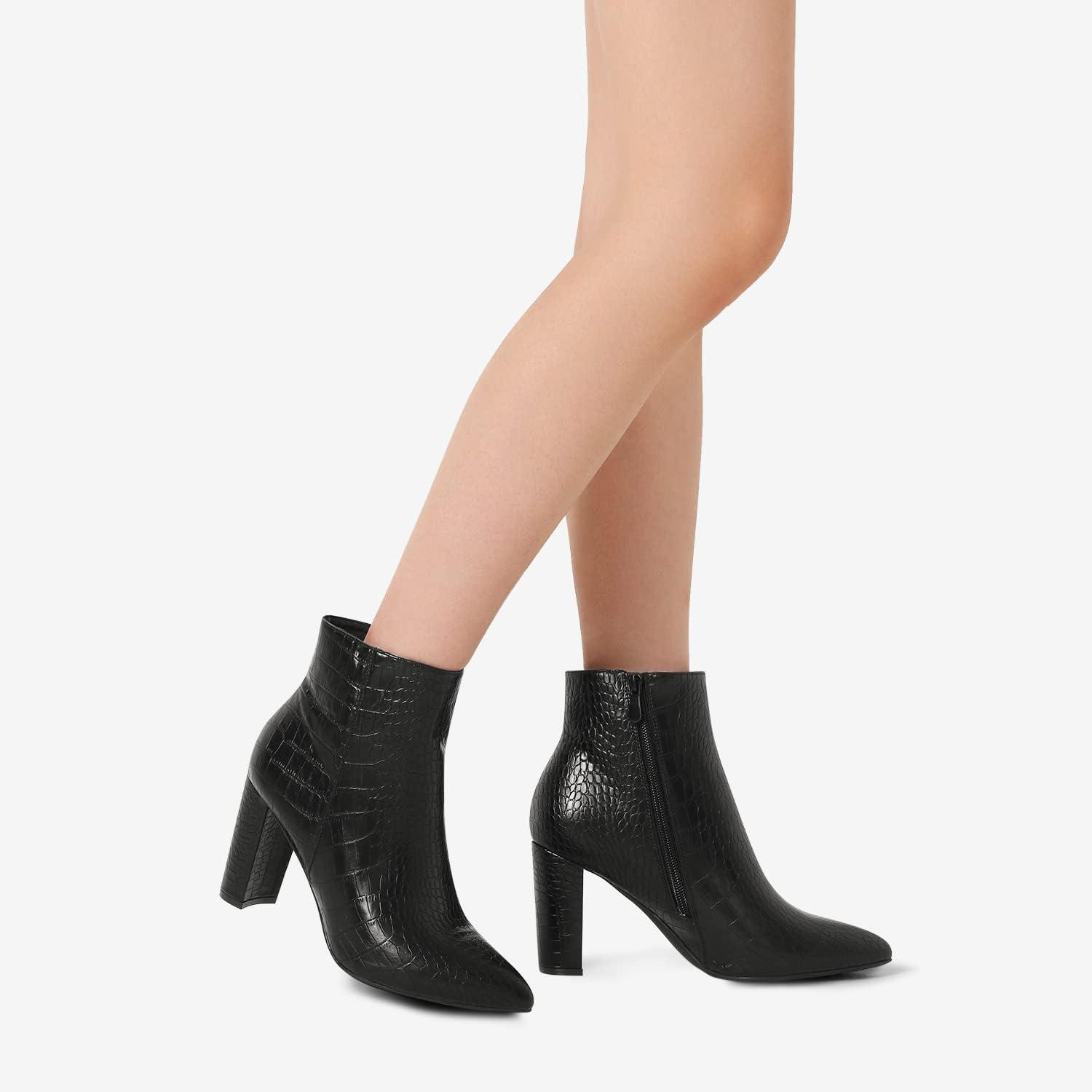 imageDREAM PAIRS Womens Chunky Heel Ankle Booties Pointed Toe Short BootsBlackStonePu