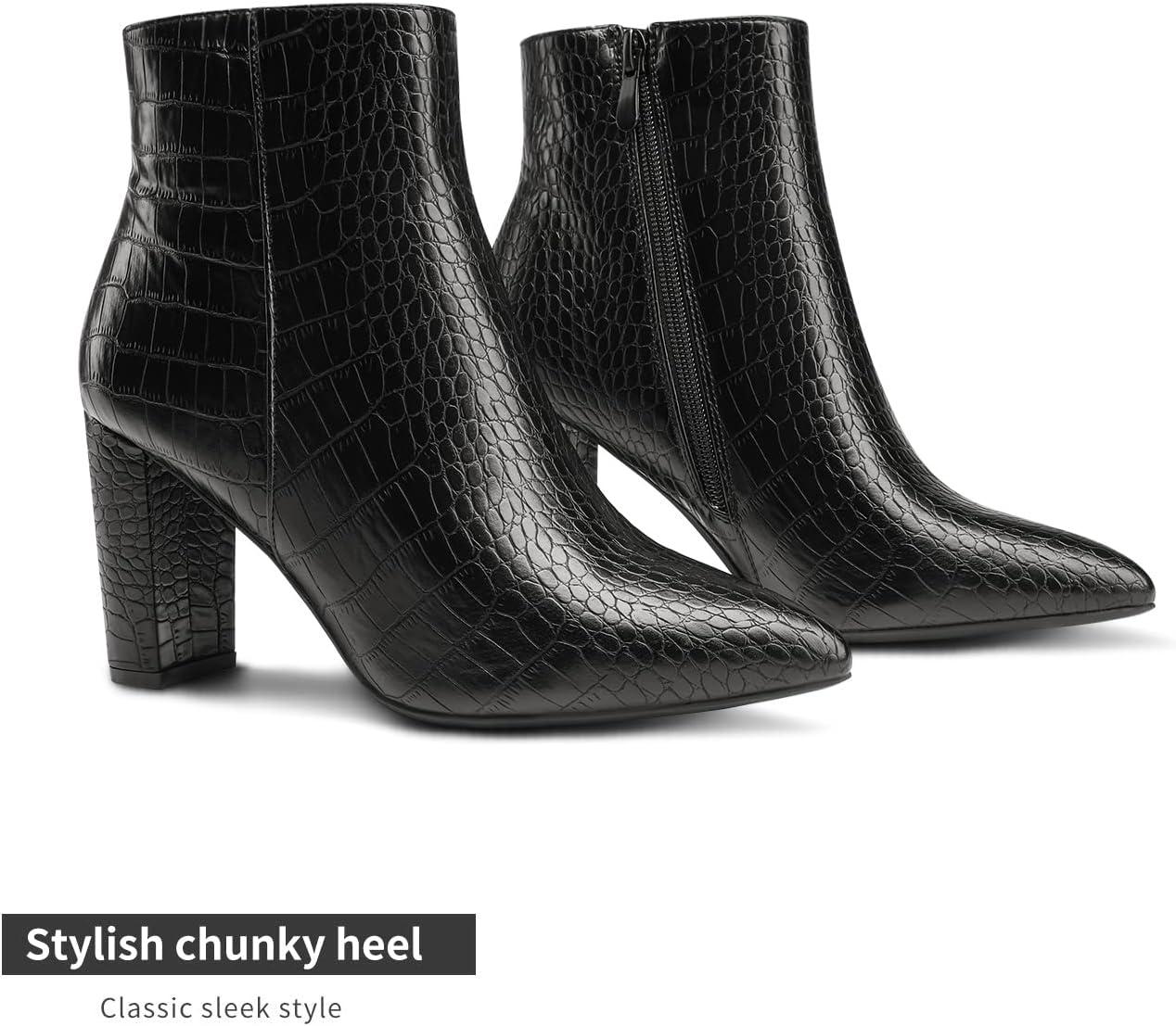 imageDREAM PAIRS Womens Chunky Heel Ankle Booties Pointed Toe Short BootsBlackStonePu