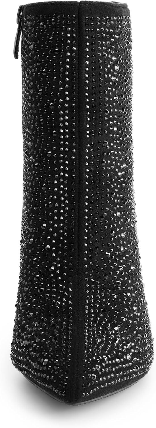 imageDREAM PAIRS Womens Chunky Heel Ankle Booties Pointed Toe Short BootsBlackrhinestone