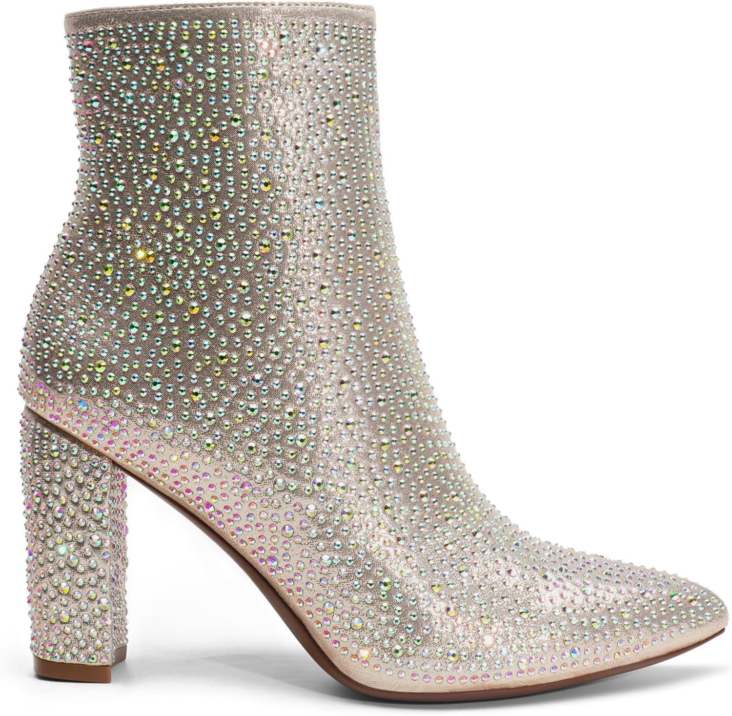 imageDREAM PAIRS Womens Chunky Heel Ankle Booties Pointed Toe Short BootsGold