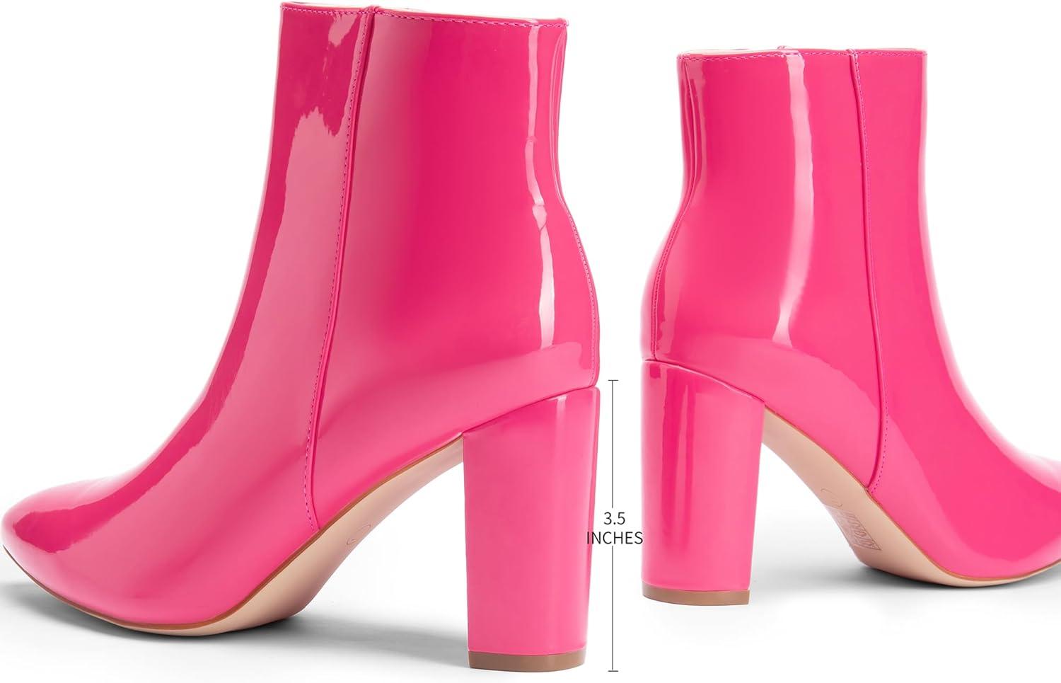 imageDREAM PAIRS Womens Chunky Heel Ankle Booties Pointed Toe Short BootsHot Pinkpat