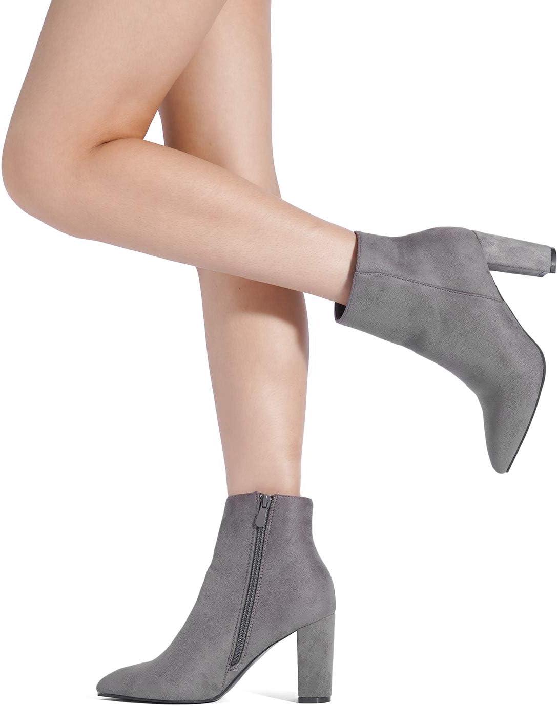 imageDREAM PAIRS Womens Chunky Heel Ankle Booties Pointed Toe Short BootsLightGrey