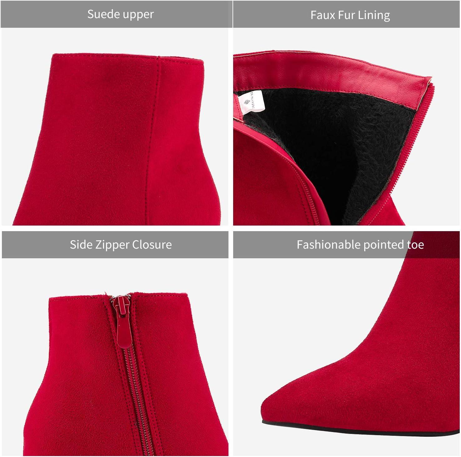 imageDREAM PAIRS Womens Chunky Heel Ankle Booties Pointed Toe Short BootsRed