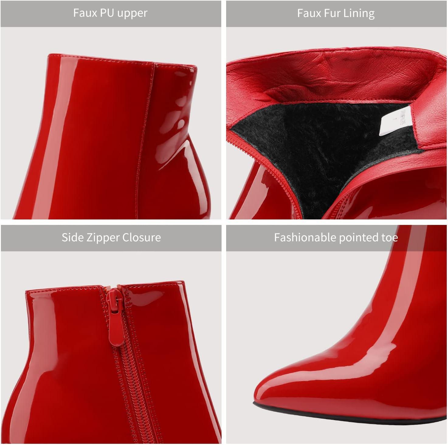 imageDREAM PAIRS Womens Chunky Heel Ankle Booties Pointed Toe Short BootsRedPat