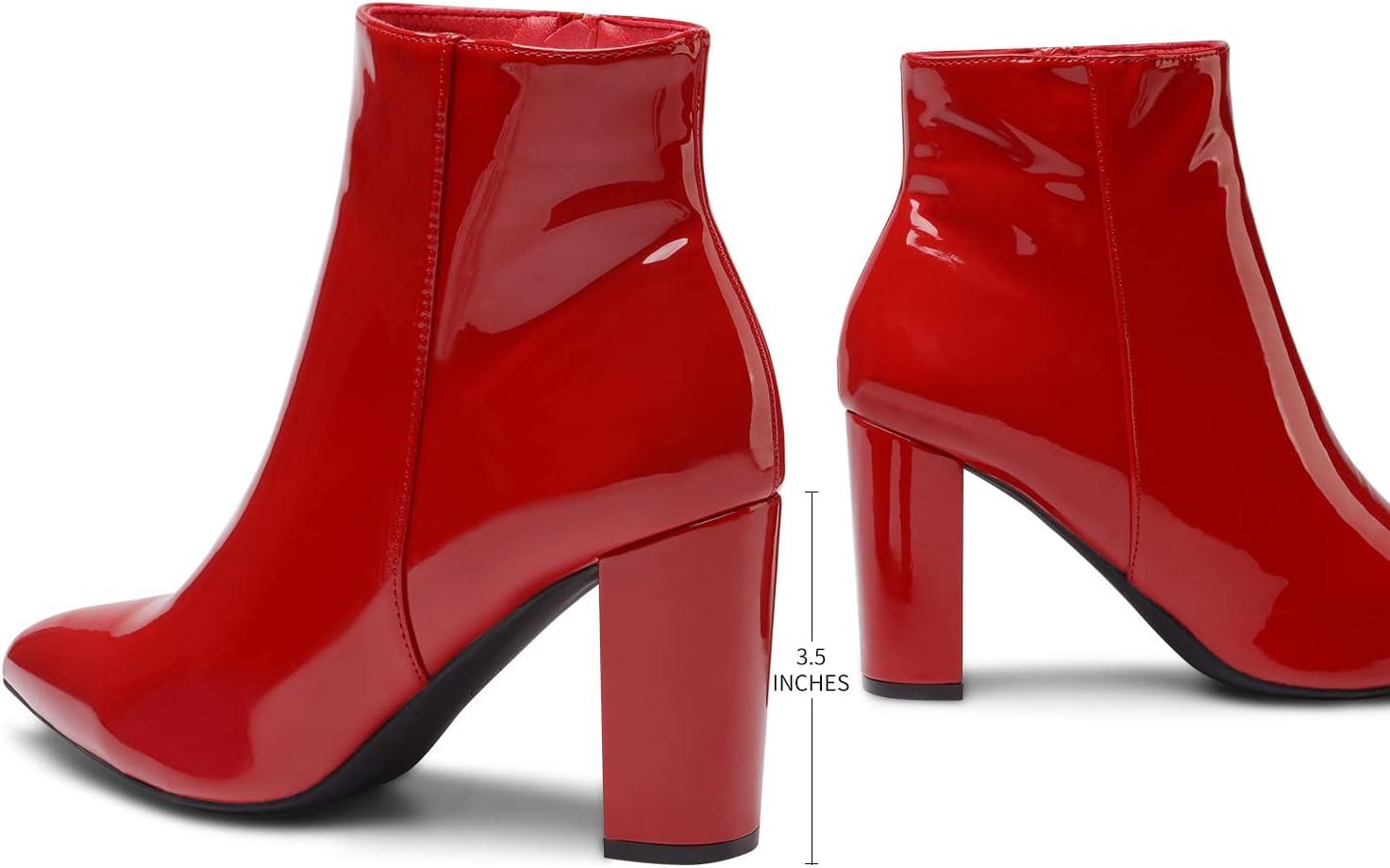 imageDREAM PAIRS Womens Chunky Heel Ankle Booties Pointed Toe Short BootsRedPat