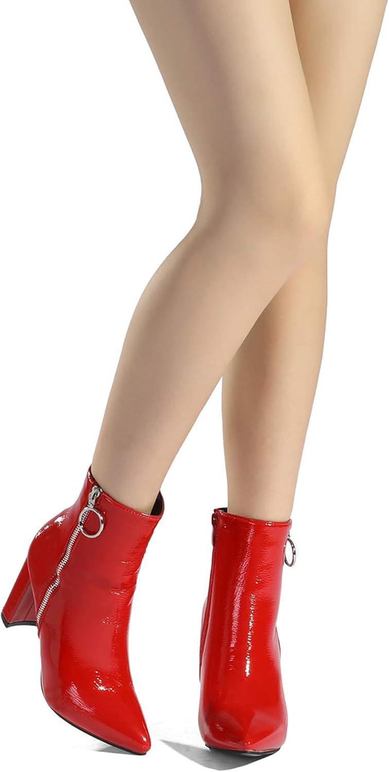 imageDREAM PAIRS Womens Chunky Heel Ankle Booties Pointed Toe Short BootsRedPat3