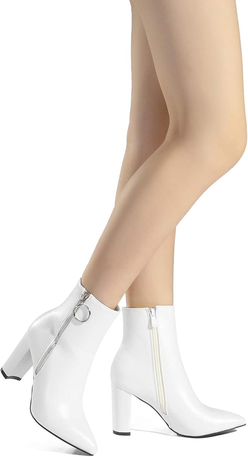 imageDREAM PAIRS Womens Chunky Heel Ankle Booties Pointed Toe Short BootsWhitePu3