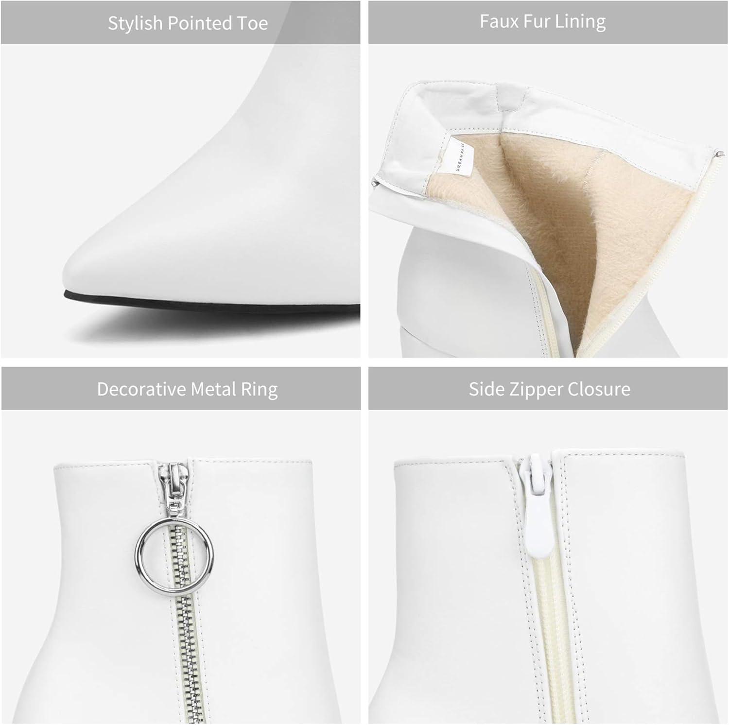 imageDREAM PAIRS Womens Chunky Heel Ankle Booties Pointed Toe Short BootsWhitePu3