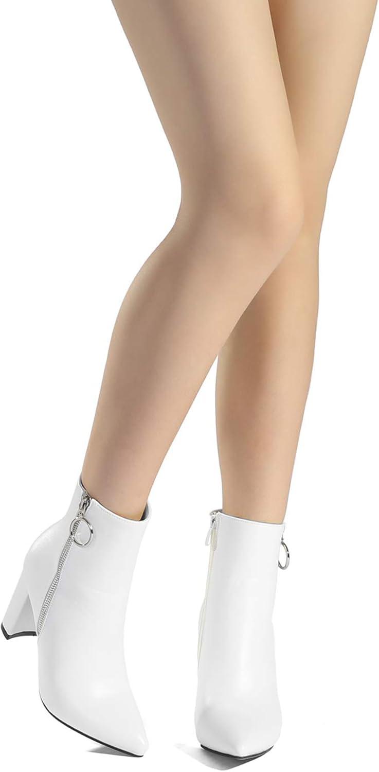 imageDREAM PAIRS Womens Chunky Heel Ankle Booties Pointed Toe Short BootsWhitePu3
