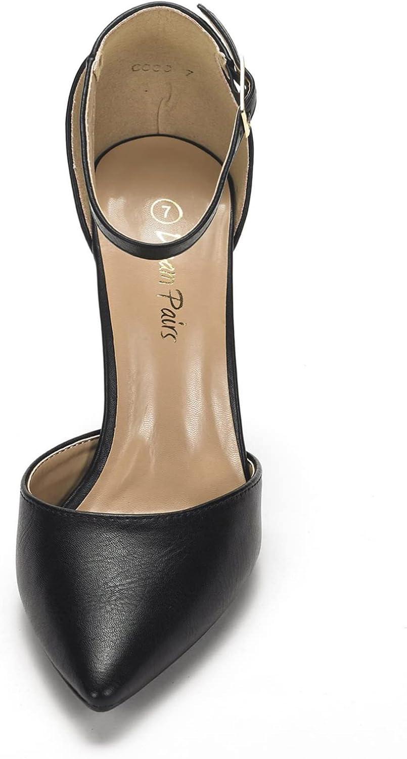imageDREAM PAIRS Womens Coco High Heels Chunky Block Pumps Pointed Closed Toe Ankle Strap Dress ShoesBlackPu