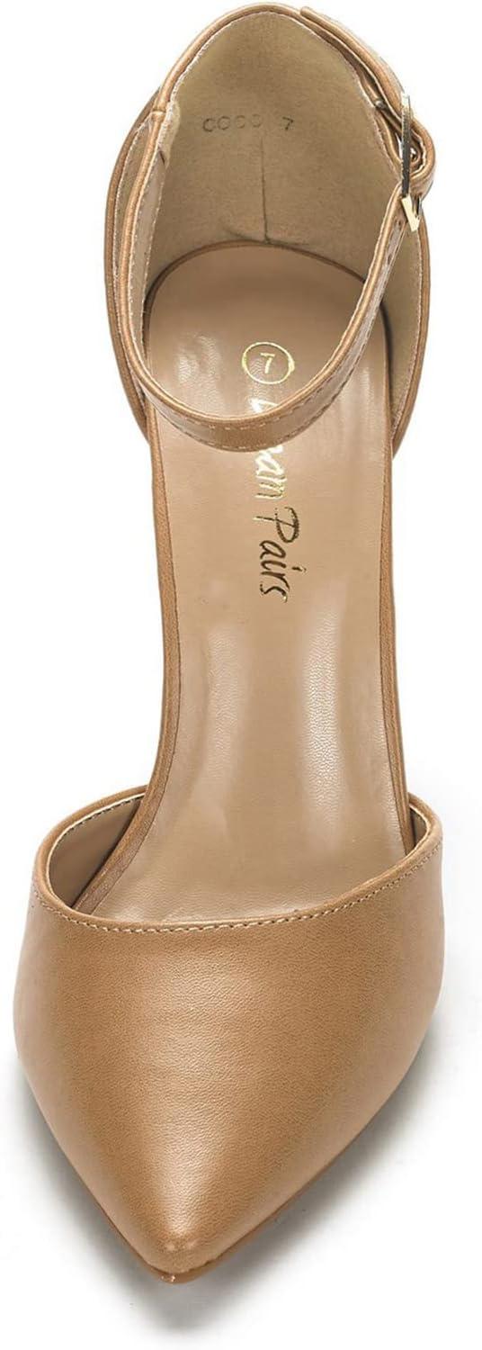 imageDREAM PAIRS Womens Coco High Heels Chunky Block Pumps Pointed Closed Toe Ankle Strap Dress ShoesNude Pu