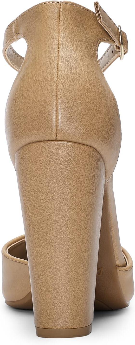 imageDREAM PAIRS Womens Coco High Heels Chunky Block Pumps Pointed Closed Toe Ankle Strap Dress ShoesNudePu