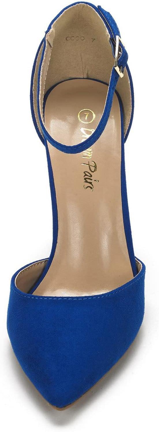 imageDREAM PAIRS Womens Coco High Heels Chunky Block Pumps Pointed Closed Toe Ankle Strap Dress ShoesRoyalBlue