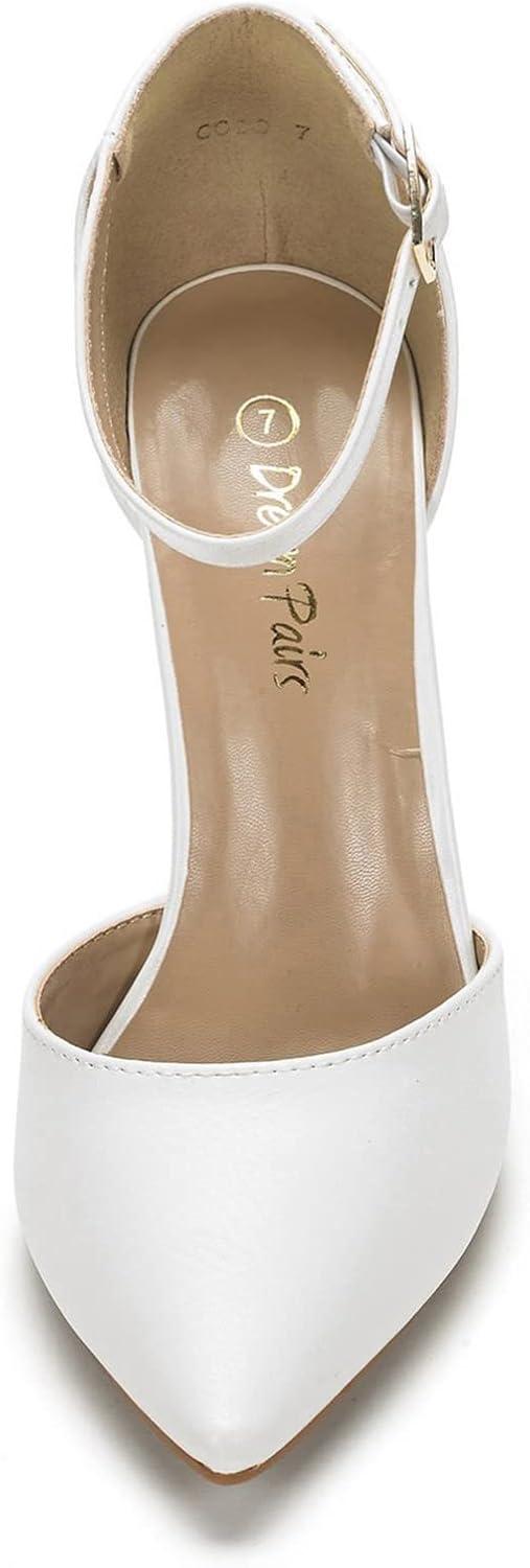 imageDREAM PAIRS Womens Coco High Heels Chunky Block Pumps Pointed Closed Toe Ankle Strap Dress ShoesWhitePu