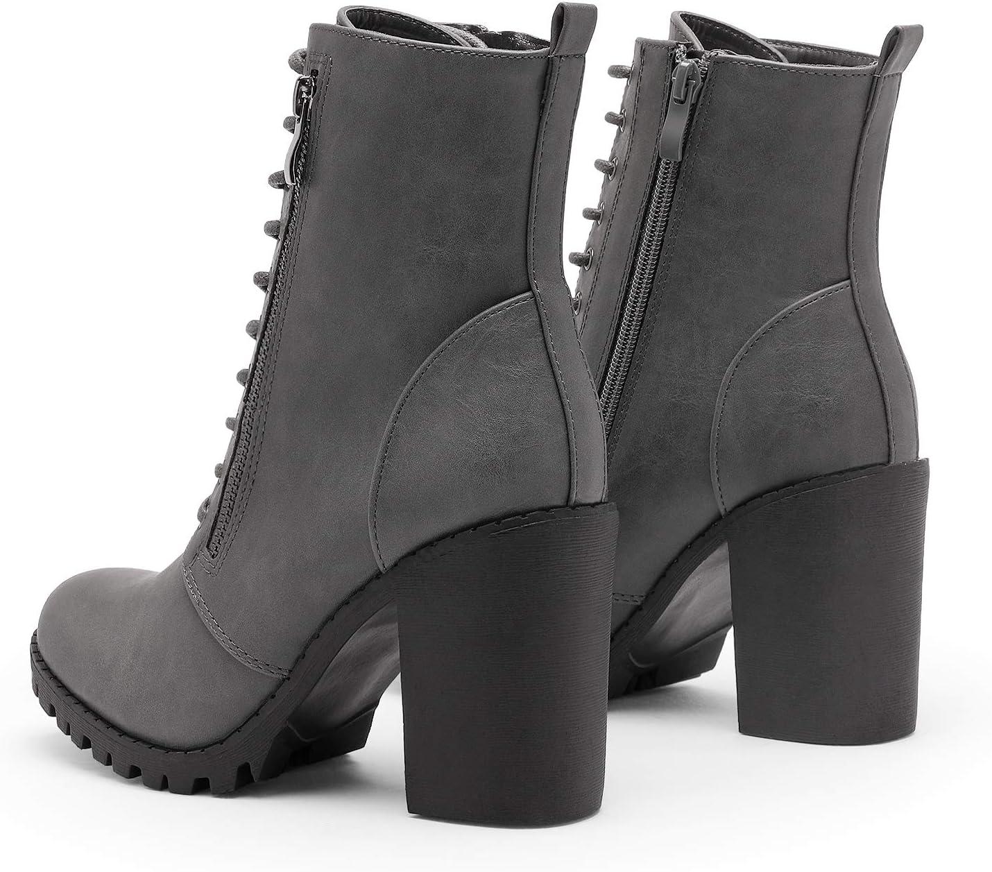 imageDREAM PAIRS Womens Combat Ankle Boots Chunky Heel Lace up Fashion Heeled BootiesGreyPu