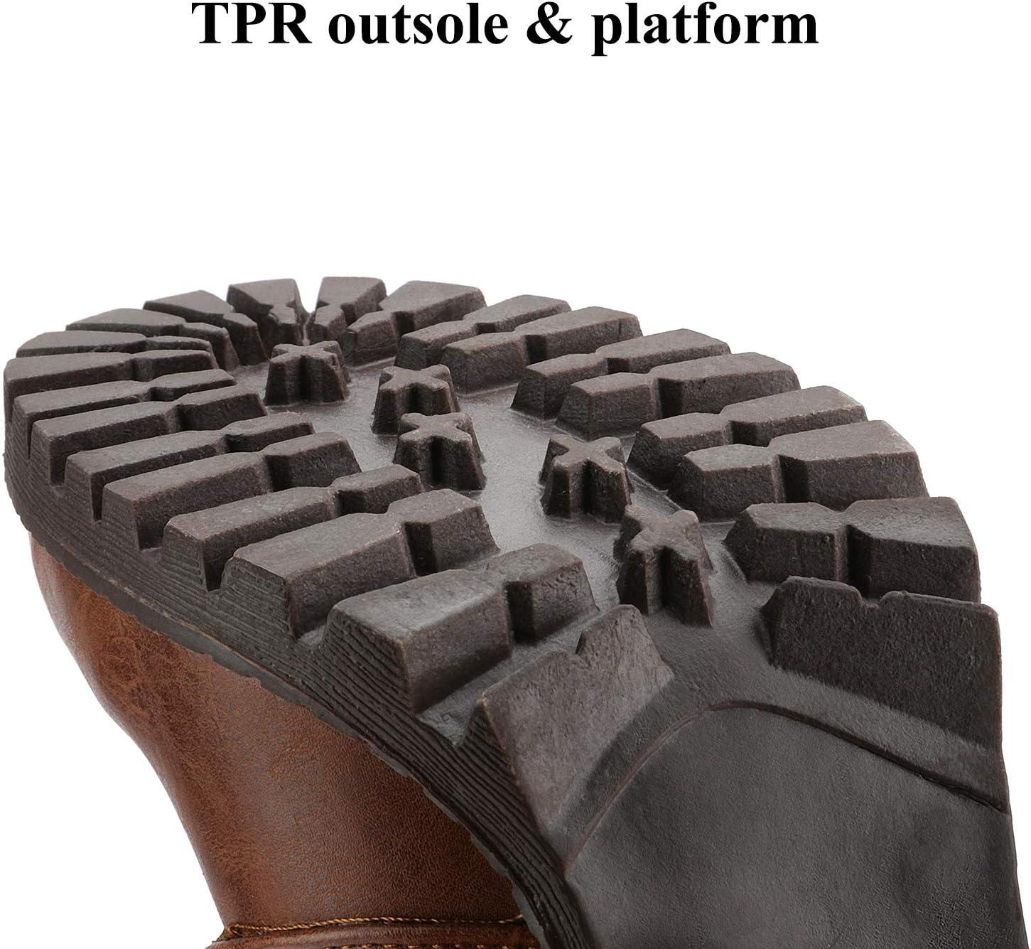 imageDREAM PAIRS Womens Combat Ankle Boots Chunky Heel Lace up Fashion Heeled BootiesTan