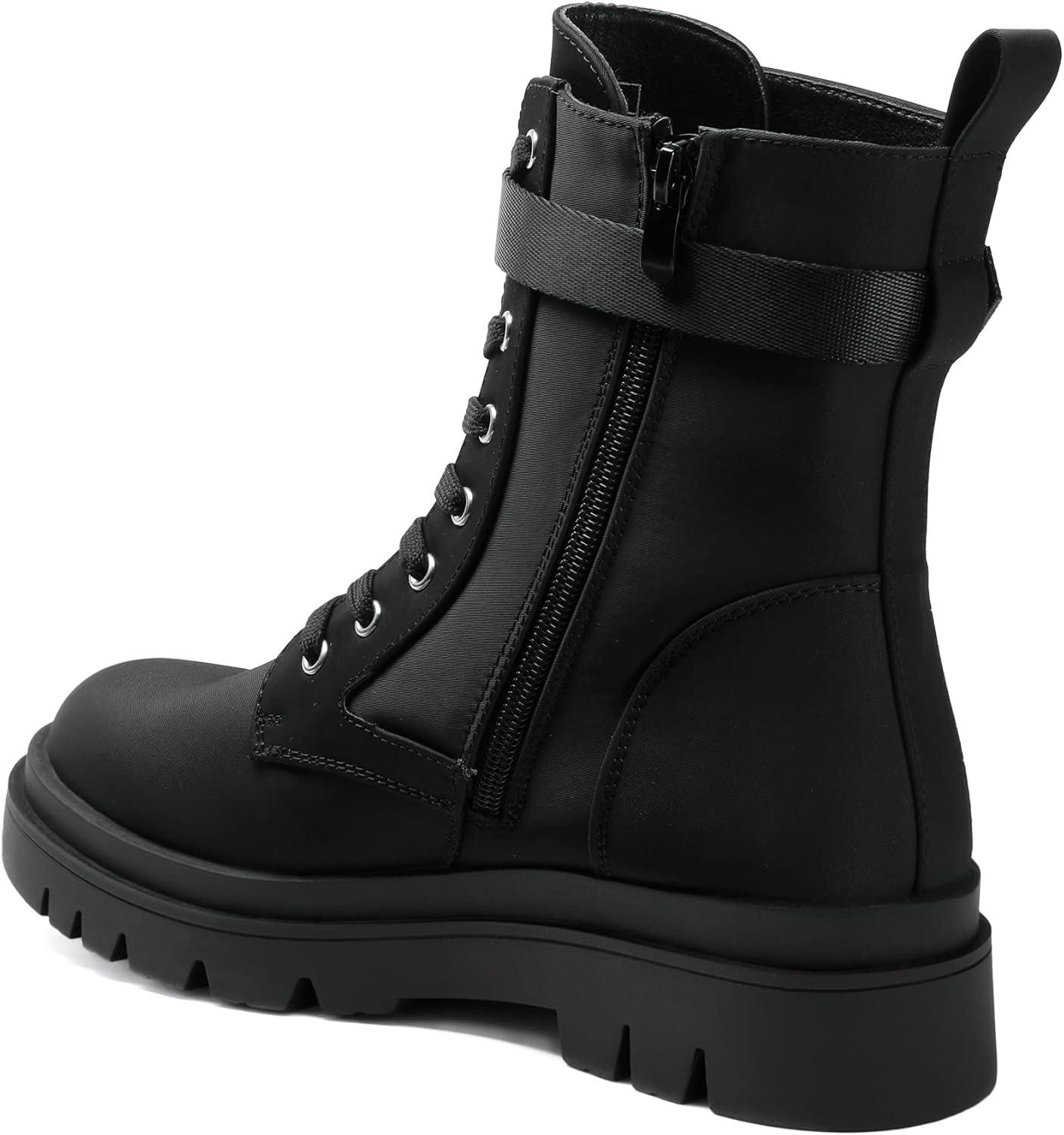 imageDREAM PAIRS Womens Combat Platform Boots Lace Up Lug Sole Buckle Ankle Booties ShoesBlack