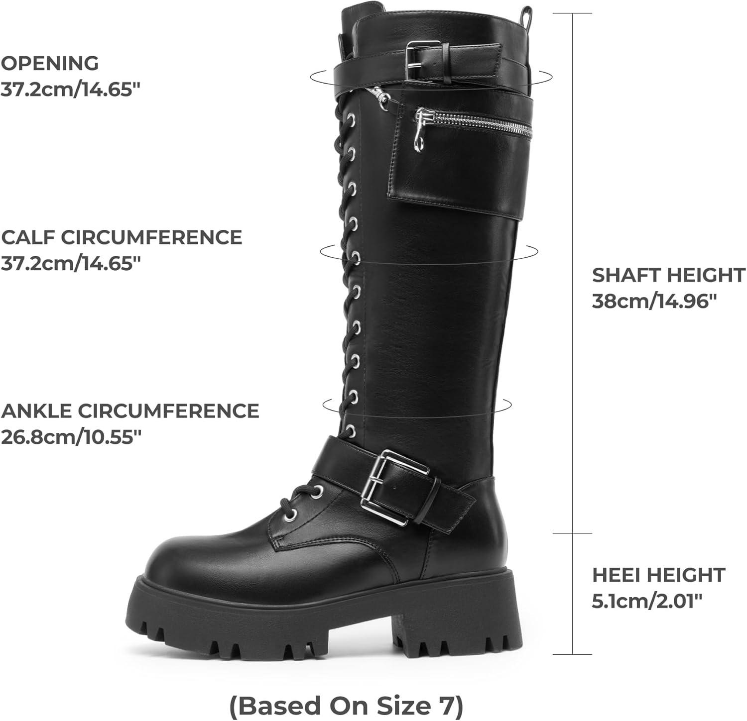 imageDREAM PAIRS Womens Combat Riding Platform Knee High Boots Lace Up Fall Lug Sole Gothic Motorcycle Boots with Inside ZipperBlack
